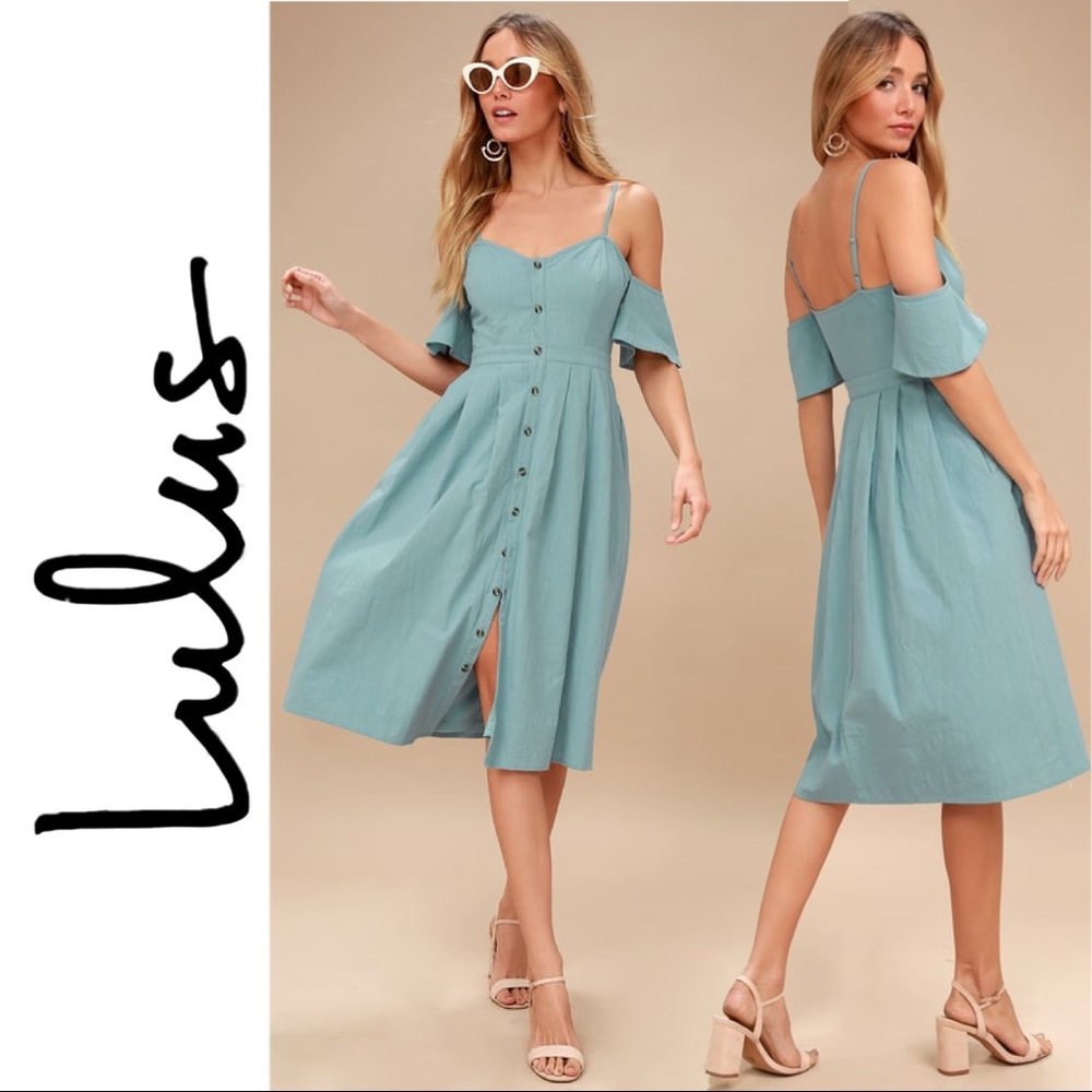Lulu’s Lovely Chambray Off-The-Shoulder Midi Dress